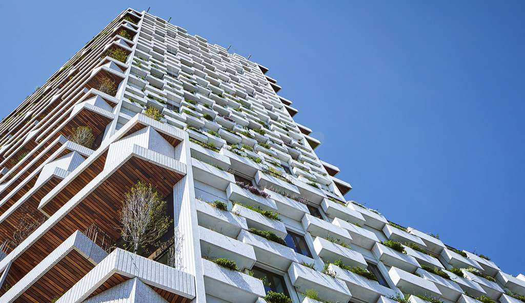 Torenblok moderne architectuur van Wonderwoods residentieel vastgoedproject in Utrecht, Nederland